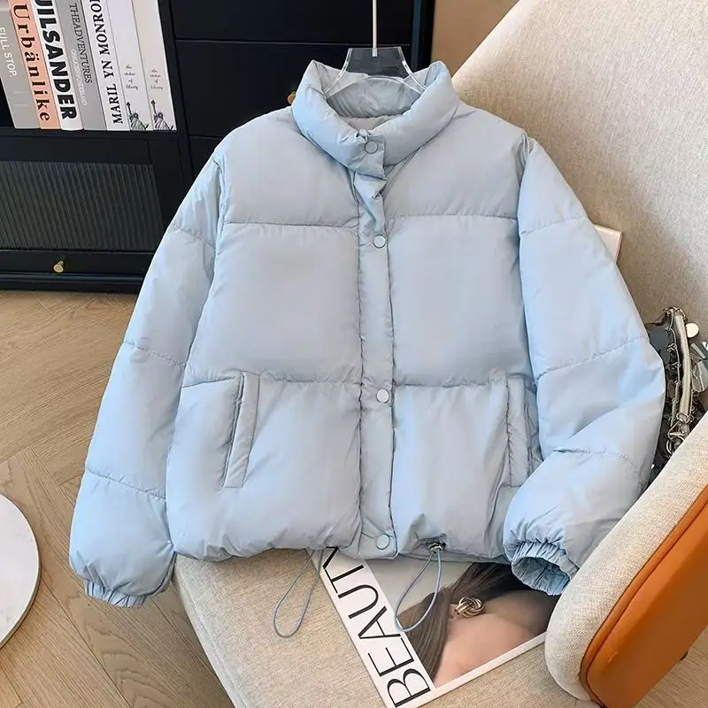 겨울 신상 한국 스타일 다운 코튼 재킷 여성용 짧고 루즈한 두꺼운 스탠드 칼라 소형 사이즈 패셔너블 브레드