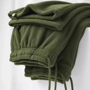 양면 플리스 드로스트링 루즈핏 두꺼운 따뜻한 캐주얼 와이드 레그 팬츠 남녀공용 레트로 밀리터리 그린 스트레이트 컷 스웨트팬츠