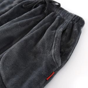 남성용 플란넬 파자마 바지 겨울용 산호 플리스 루즈핏 플러스 사이즈 커프스 두꺼운 보온 홈웨어 바지 하이웨이스트 엘라스틱 허리밴드