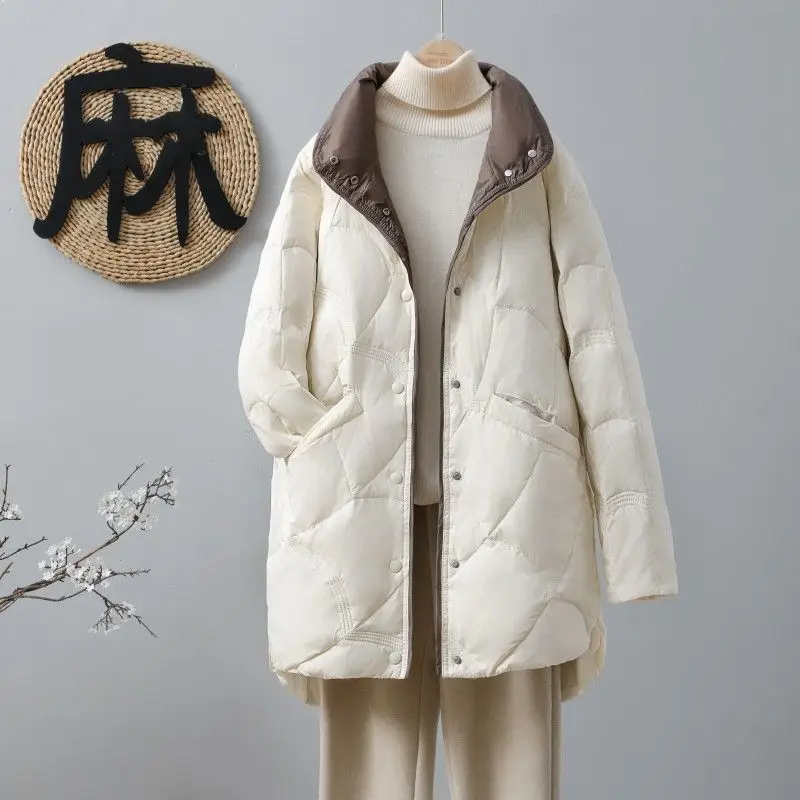 빅 사이즈 5XL 6XL 2023 새로운 가을 겨울 여성 X-롱 다운 재킷 Thicken Keep Warm 초경량 한국 패션 코트