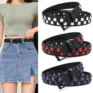 보라색 리벳 펑크 여성 벨트 힙합 Y2k 청바지 액세서리 거들 패션 트렌드 Pu 가죽 핀 버클 허리띠 남여