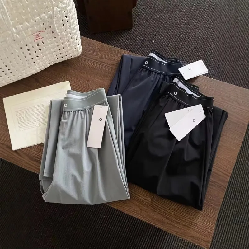 신상품 신축성 높은 허리밴드 캐주얼 스포츠 팬츠 단색 미국 스타일 팬츠 2025 패션 하이 스트리트 여름 스트레이트 바지