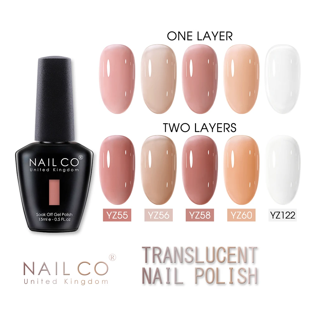 NAILCO 15ml 투명 누드 컬러 시리즈 젤리 젤 네일 래커 폴리쉬 레드 네일 아트 매니큐어 젤 바니쉬 핑크 젤락 디자인
