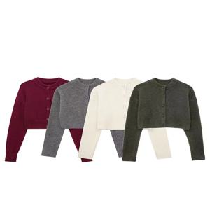 여성 크롭 니트 가디건 스웨터 싱글 브레스티드 긴팔 O넥 코트 우아한 솔리드 아우터웨어 여성 시크 탑