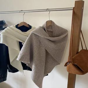 한국 스타일 울 혼방 따뜻한 넓은 삼각 스카프 숄 여성용 가을 겨울 패션 감각적인 보온 스카프 목도리