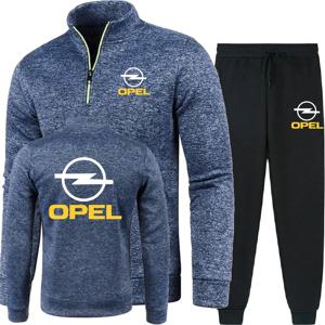 청소년용 오펠 자동차 남성 2피스 세트 후드티 바지 스웨트셔츠 반지퍼 소프트 플리스 터틀넥 스웨터 남성용 풀오버