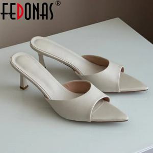 FEDONAS-여성 정품 가죽 하이힐 샌들, 섹시하고 뾰족한 오픈 토, 파티 웨딩 여름 신발, 여성용 부드러운 가죽 무도회 펌프스