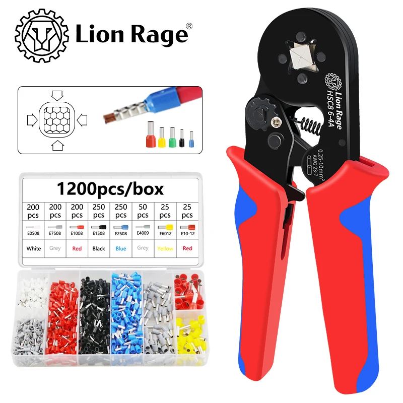 페럴 터미널용 수동 압착 공구 HSC8 6-4 페럴 압착 플라이어 전기 고정 장치 세트 와이어 헤드 0.25-10mm ² 23-7AWG