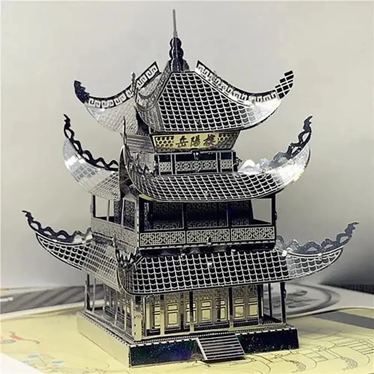 Yueyang Tower 3D 금속 퍼즐 모델 키트 어린이를위한 DIY 레이저 컷 퍼즐 퍼즐 장난감
