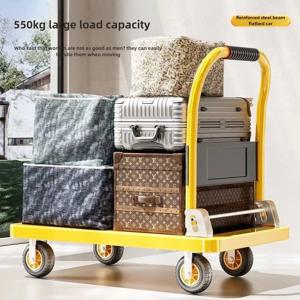 접이식 손수레, 소형 화물 카트, 창고 트레일러, 휴대용 4륜 무소음 쇼핑 카트, 핸들링 플랫베드 트럭