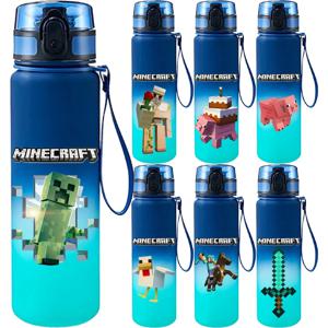 650ML 마인 크래프트 픽셀 스타일 캐릭터 스티브 휴대용 워터 컵 대용량 스포츠 야외 플라스틱 누출 방지 물병