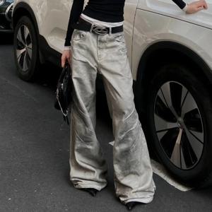 로우 허리 여성 그레이 청바지 여름 힙합 스타일 패션 빈티지 streetwear y2k 와이드 레그 낙서 바지 헐렁한 데님 바지