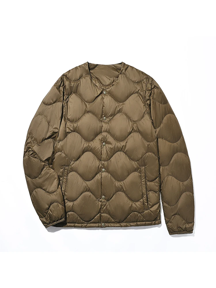 초박형 다운 재킷 남성용 라운드 넥 경량 패딩 코트 긴 소매 따뜻한 캐주얼 스타일 짧은 길이 단색 버튼