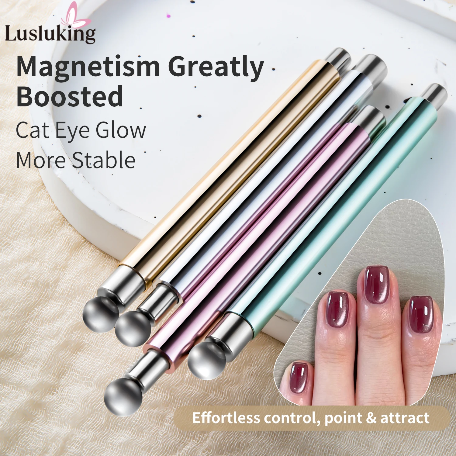 캣아이 네일아트 마그네틱 툴 원통형 스틱 볼 자석 포함 매니큐어 액세서리 유리 비즈 효과용 UV 젤 폴리쉬 호환