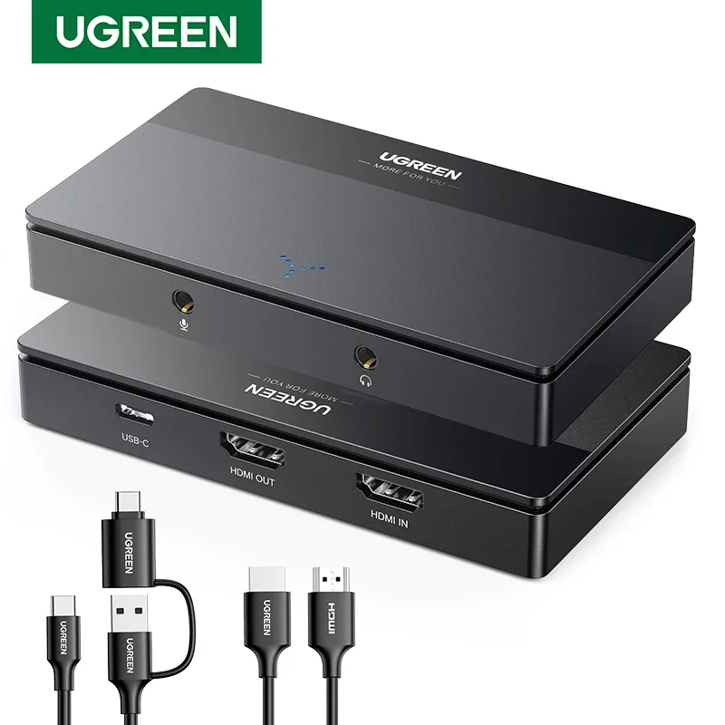 UGREEN HDMI 비디오 캡처 카드 4K 60Hz, HDMI to USB/Type-C 변환기, 라이브 스트리밍, 녹화, 게임 방송, 온라인 회의, PC 노트북 카메라 호환, 유튜브 트위치 OBS 지원, 플러그 앤 플레이