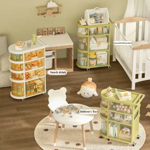 접이식 트롤리 바퀴가 달린 아기 랙 모바일 아기 보조 카트 다층 용품 스낵 잡화 보관 선반 주최자