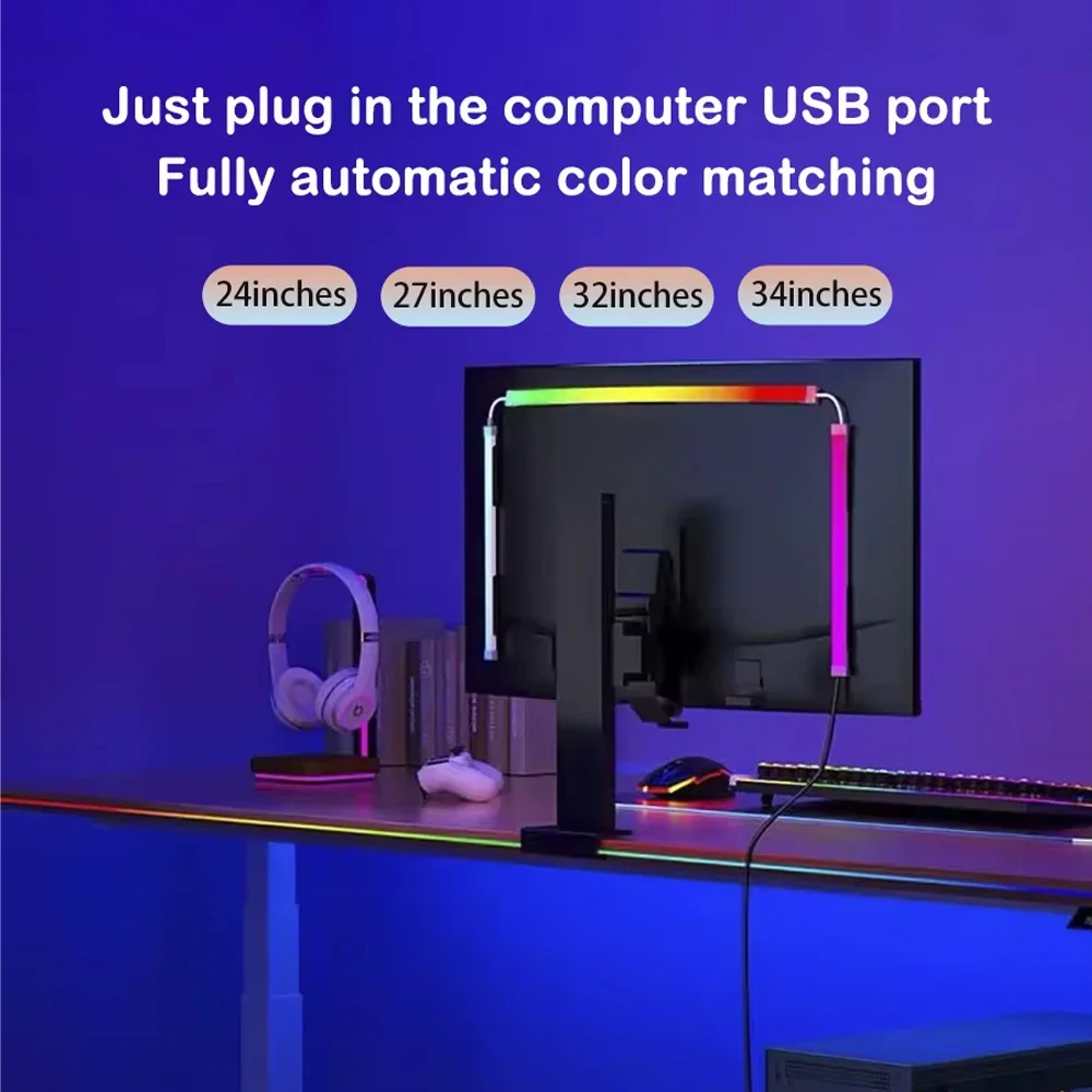 USB 컴퓨터 동기화 조명 스트립 PC 스트립 조명 24 27 32 34인치 모니터 RGB 스크린 LED 백라이트 게임방 분위기 장식