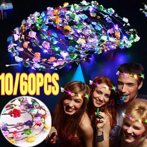 10/60Pcs 조명 꽃 머리띠 LED 꽃 머리 크라운 빛나는 꽃 화환 크라운 생일 웨딩 크리스마스 장식 2024
