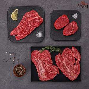 [하누리] 1++한우투뿔 고급 풍미 구이용 등심+등심+채끝+안심 세트 총 1kg(250g x 4팩)