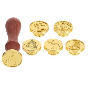 크리스마스 레트로 왁스 씰 스탬프 키트 1세트, 합금 스탬프 헤드 및 나무 손잡이, 초대장, 인사말 카드 DIY 공예용 실링 왁스