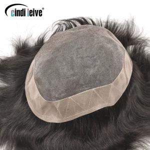 8x10인치 통기성 좋은 NPU 남성용 부분 가발, 인모 자연 블랙 남성 가발, 남성용 부분 가발 교체 시스템