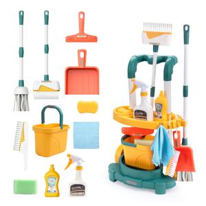 12 개/대 어린이 청소 세트 손수레가있는 시뮬레이션 된 생활 청소 장난감 청소 놀이 집 장난감 소년 & 소녀 청소 놀이