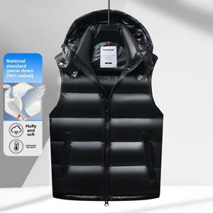 2025 구스다운 후드 베스트 숄더 가을/겨울 신상품 두꺼운 따뜻한 구스다운 90% 함유 커플용 밝은 표면