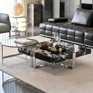 럭셔리 모던 하이 앤 로우 커피 테이블 조합 심플 거실 고급 대리석 사각 커피 테이블 빌라 홈