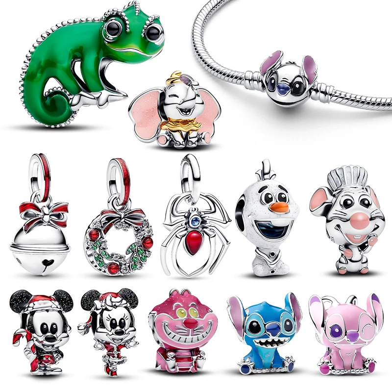 디즈니 신상품 925 실버 미키 & 스티치 참 비즈 3mm 오리지널 팔찌 목걸이 여성 DIY 고급 주얼리 선물 핫