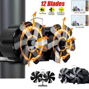 12개의 블레이드가 있는 검은색 벽난로 팬 열로 구동되는 스토브 팬 배터리나 전기가 필요하지 않음 통나무 버너 에코 조용한 팬