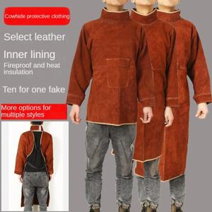 용접기 보호 커버 쇠가죽 채찍으로 치다 용접 작업복 난연성 보호 복 가죽 앞치마 코트