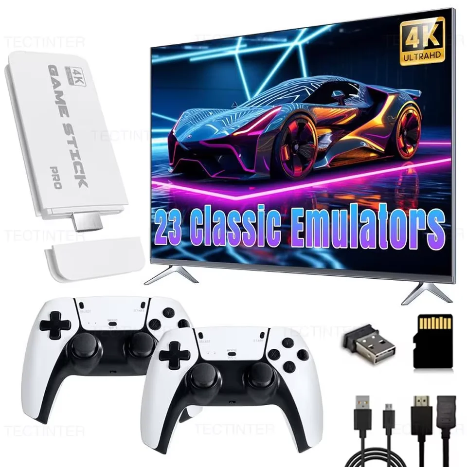 M15 4K 게임 스틱 미니 TV 레트로 비디오 게임 콘솔 휴대용 게임 플레이어 64G 20000+ 게임 무선 게임패드 컨트롤러 HD 출력