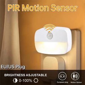 LED 야간 조명 EU US 플러그인 스마트 모션 센서 조명 220V 벽등 가정용 복도 계단 주방 침실 야간 조명