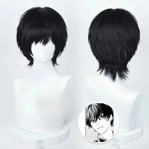 요시다 히로후미 코스프레 가발, 짧은 블랙 내열성 합성 헤어, 애니메이션 전기톱 남자 파티 가발