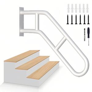 흰색 U자형 난간, 1~3단 계단에 적합하며 미끄럼 방지 크로스바가 있어 차고, 현관 등에 적합합니다.