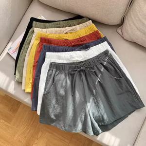 면 린넨 반바지 여성 스포츠 반바지 여름 솔리드 하이웨이스트 블랙 반바지 여성 패션 플러스 사이즈 캐주얼 베이직 숏 팬츠