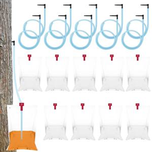 A002 메이플 시럽 탭핑 키트 10세트 (메이플 나무 탭 10개, 스파일 10개, 35인치 메이플 시럽 튜브 10개, 8리터 투명 백 10개 포함)