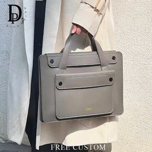 비즈니스 오피스 맞춤 이름 노트북 케이스 이니셜 각인 휴대용 PU 가죽 고급 서류 가방 대용량 노트북 토트백