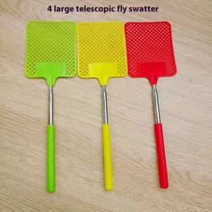 텔레스코픽 파리채 스테인리스 스틸 금속 파리 모기채 플라스틱 사각형 헤드와 긴 손잡이 포함