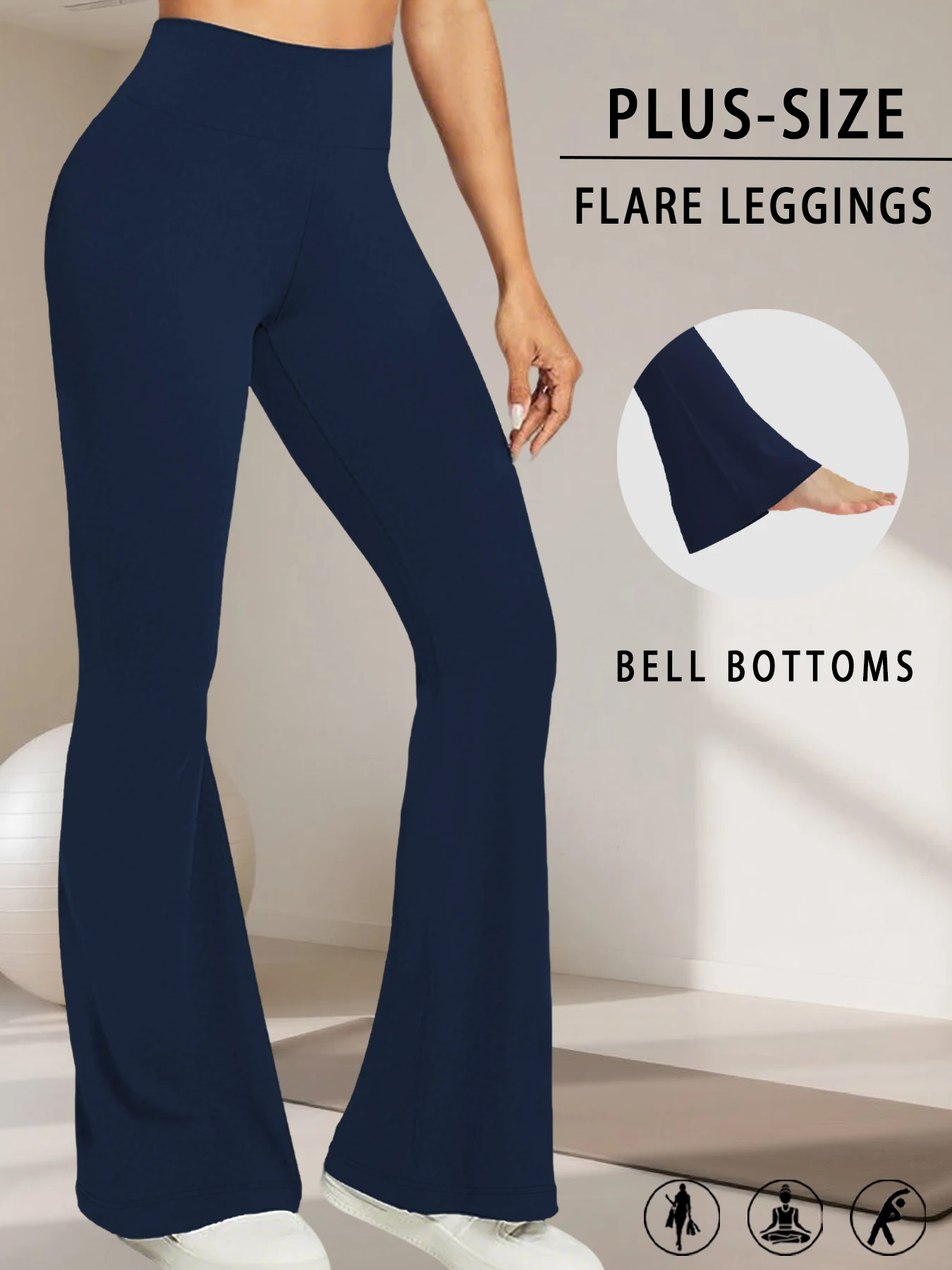 플러스 사이즈 여성용 슈퍼 소프트 하이 웨이스트 플레어 바지, 레깅스 배꼽 컨트롤 소프트 부츠 레그 벨 바닥 러닝