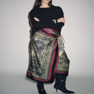 2025년 가을 신상 여성 패셔너블 다용도 페이즐리 랩 스커트 미디 스커트 우아한 올매치 트렌디 에스닉 스타일