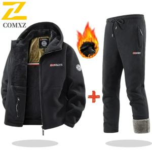 남성용 투피스 스포츠 세트 럭셔리 아웃도어 트레이닝 따뜻한 플리스 재킷 + 바지 캐주얼 트레이닝 방한 따뜻한 외투 세트