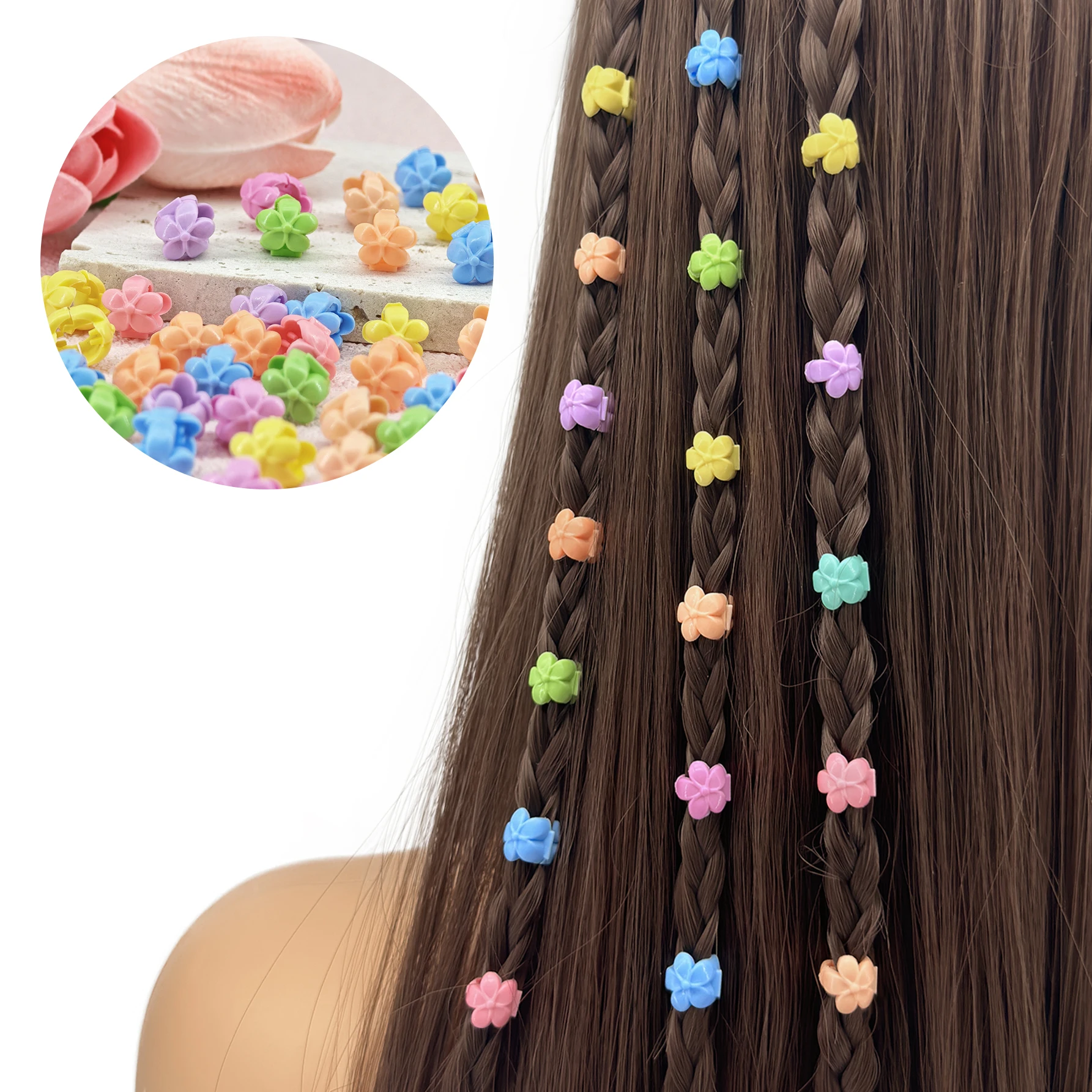 60pcs 머리 끈 비즈 모자를 쓰고 있죠 귀여운 캔디 색상 플라스틱 여름 머리 발톱 클립 헤어 액세서리 Loc 머리 보석 머리 띠