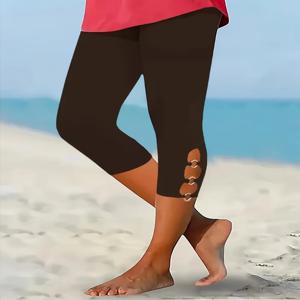 플러스 사이즈 여성용 솔리드 바지 올 시즌 폴리에스테르 플랫 하이 웨이스트 바지용 스쿠프 비치 리조트 스타일