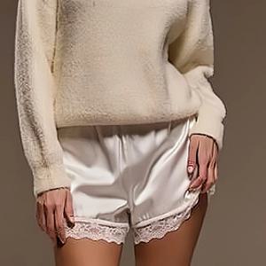 여성 Y2k Slik 새틴 라운지 반바지 신축성있는 허리 레이스 패치 워크 느슨한 잠옷 반바지 잠옷 홈 Botton