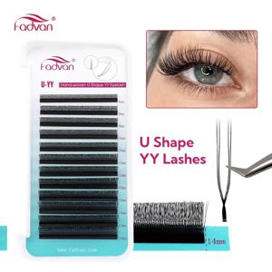 FADVAN U자형 YY 더블 팁 연장 속눈썹 C/D 컬 프리메이드 볼륨 팬 래쉬 자연스러운 부드러운 가짜 속눈썹