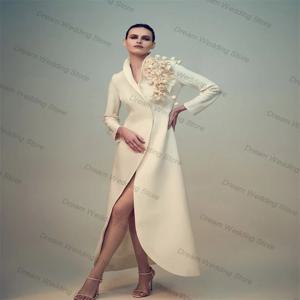 베이지 여성 정장 1피스 롱 블레이저 프롬 드레스 3D 플라워 우아한 정장 오피스룩 여성 재킷 맞춤 여름 코튼 웨딩 코트