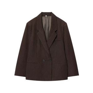 Tangada 2025 겨울 여성 스트라이프 롱 자켓 코트 버튼 포함 여성 긴 소매 우아한 블레이저 4M0551