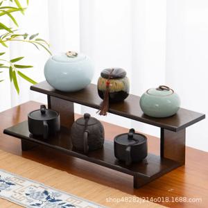 데스크탑 찻잔 랙, 소형 데스크탑 책장, 원목 차 세트, 찻주전자, 차통, 문구함, 수납 및 선반 랙