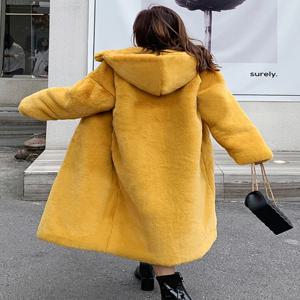 여성 후드 가짜 모피 코트 여성 솔리드 오버코트 두꺼운 따뜻한 가짜 모피 자켓 숙녀 긴 플러시 코트 여성 겨울 코트